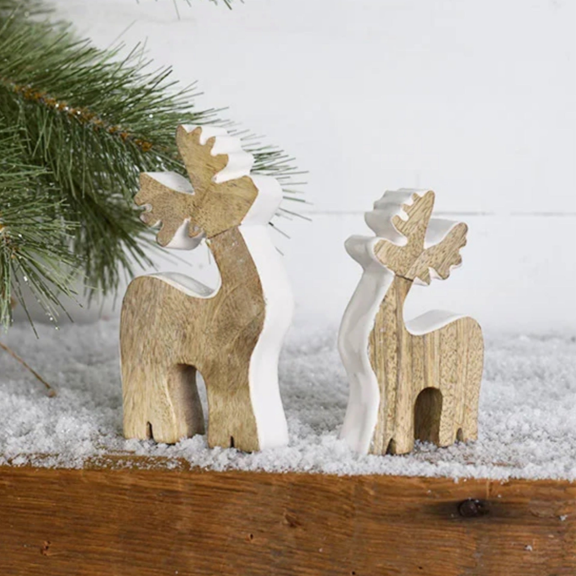 Wooden Standing Deer trimmed in White Shiny Paint - 2 sizes - PDNC20-08 ...